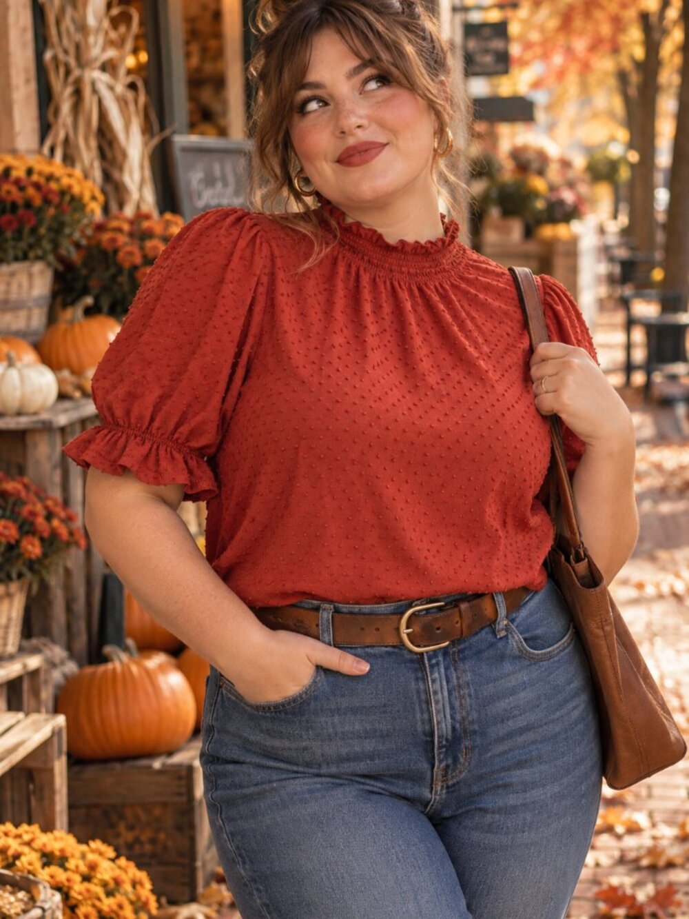 Madewell Texture & Thread Clip Dot Ruffle Blouse Russet Size Small